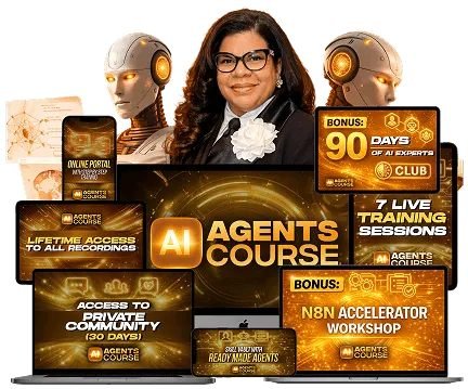 AI Agents Course bonuses: 90 days of AI Experts Club, 7 live training sessions, lifetime access to recordings, private community, N8N Accelerator Workshop, and ready-made agent templates