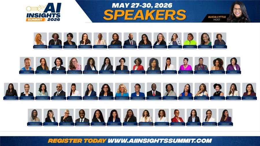 AI Insights Summit speaker lineup from a past May 2026 edition, hosted by Alicia Lyttle